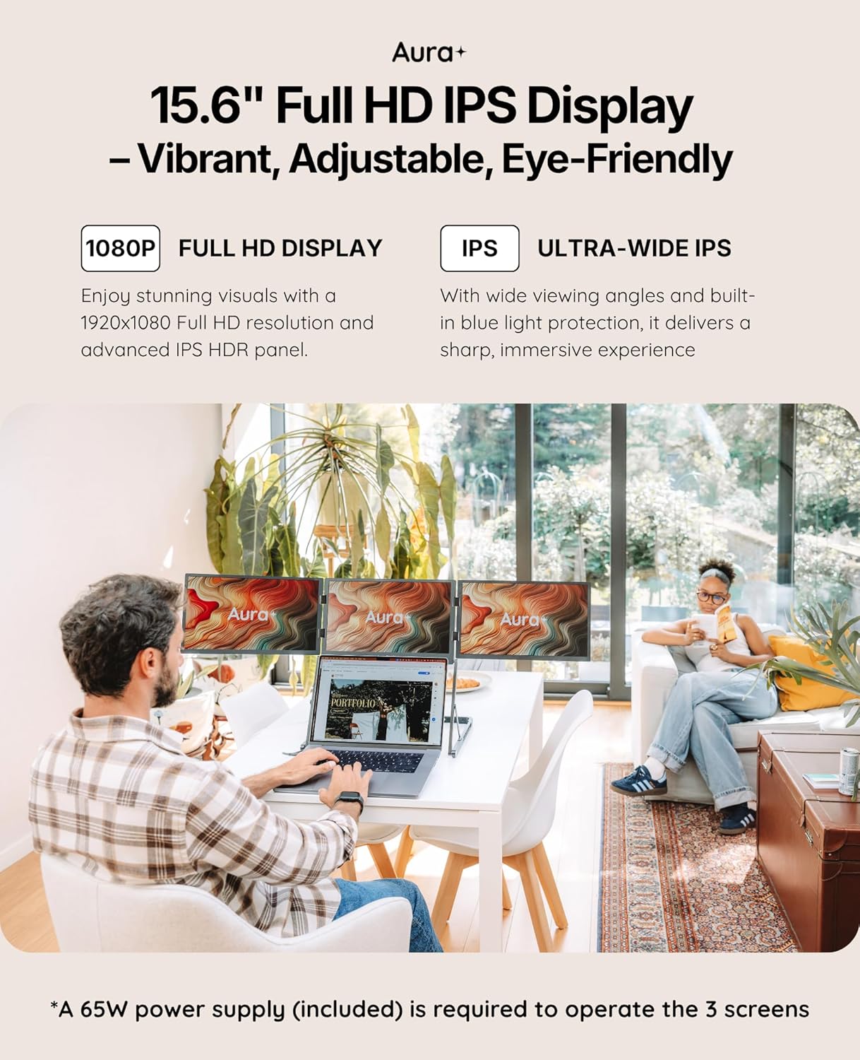 Triple Aero 15.6” Pro Max | Premium Triple Portable Monitor Extender | Full Aluminum | Quad Screens | 3×15.6” FHD 1080P HDR IPS | USB-C & HDMI | Compatible with 11-18” Laptops